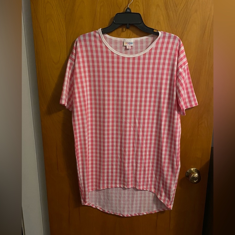 LuLaRoe Pink and White Gingham Top